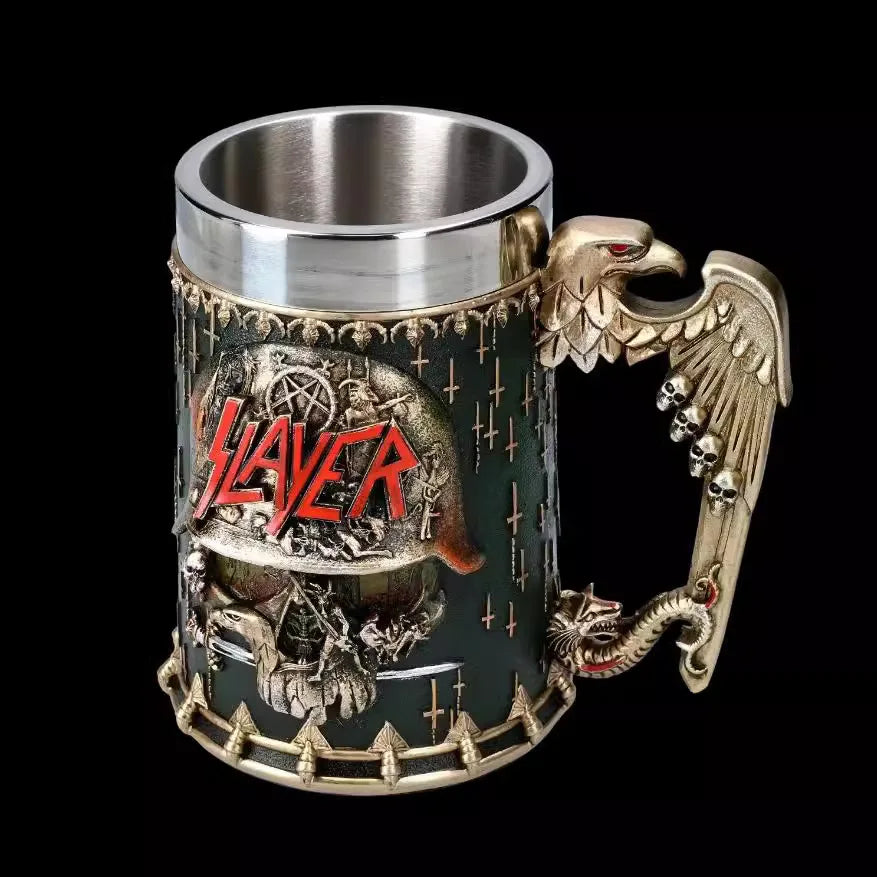 SLAYER 600ml Beer Mug Resin Stainless Steel Insert Stein Tankard Cups Halloween Christmas Gift Fantasy Retro Drinkware