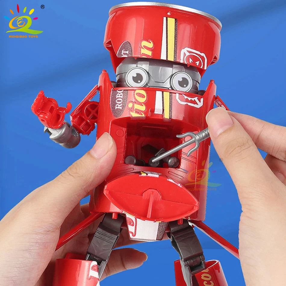 HUIQIBAO Deformed Soda Robot Action Figures Can Mecha Creative Warrior Model Deformation Educational Toys for Children Boys Gift