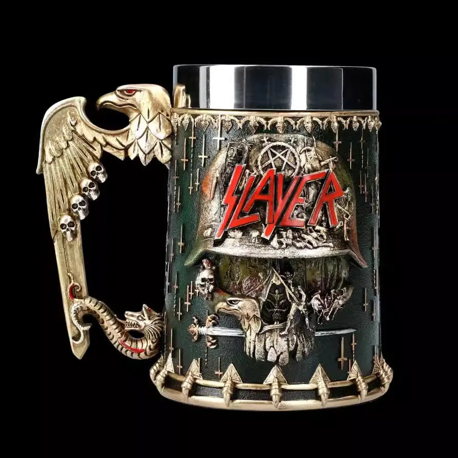 SLAYER 600ml Beer Mug Resin Stainless Steel Insert Stein Tankard Cups Halloween Christmas Gift Fantasy Retro Drinkware