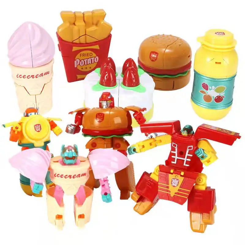 Creativity Hamburger French Fries Cake Ice Cream Model Deformation Robot Plastic Funny Food Play Kids Education Toys Gifts Set