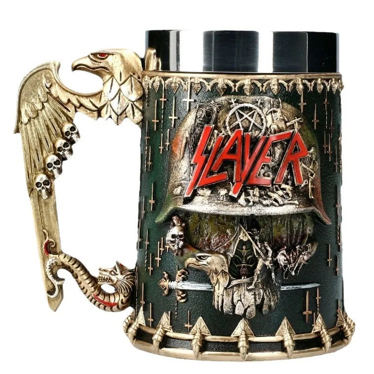 SLAYER 600ml Beer Mug Resin Stainless Steel Insert Stein Tankard Cups Halloween Christmas Gift Fantasy Retro Drinkware