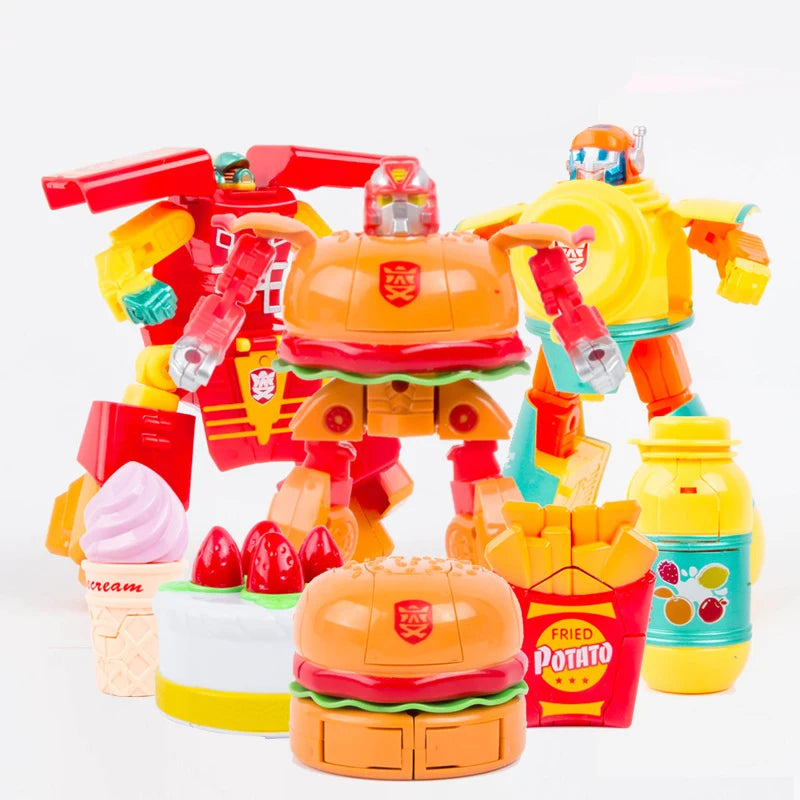 Creativity Hamburger French Fries Cake Ice Cream Model Deformation Robot Plastic Funny Food Play Kids Education Toys Gifts Set