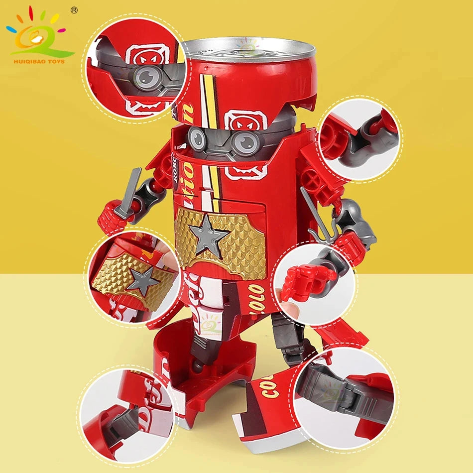 HUIQIBAO Deformed Soda Robot Action Figures Can Mecha Creative Warrior Model Deformation Educational Toys for Children Boys Gift